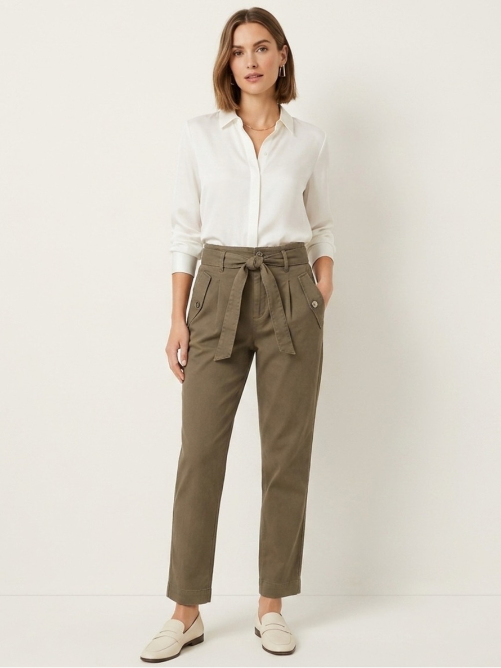 NWT Ann Taylor Loft Brown High Rise Tie Belted Straight Pants Women’s Size 6 NEW